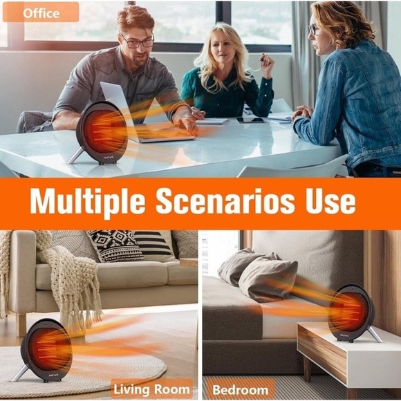 Gray Track Ceramic Small Fan Portable Heater Fast Heating Tip Over Protection - Picture 5 of 6